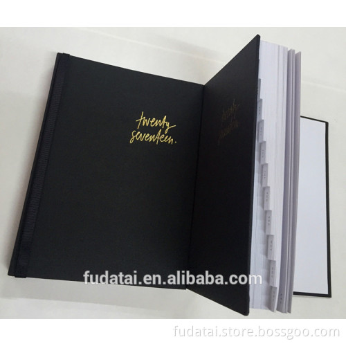 FDT customized Diary cloth hard cover gold stamping with index tab notebook